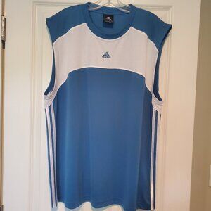 Adidas Blue/White Sleeveless Tank Top Exercise Shirt Mens Large - Like New